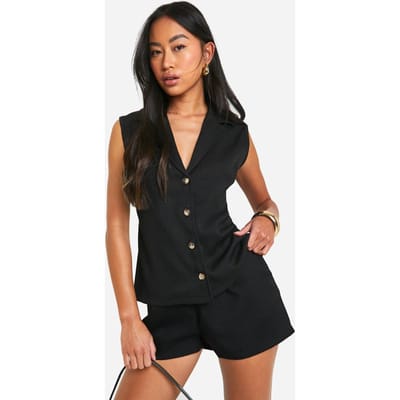 boohoo Dames Textured Linen Look Open Tie Back Weste | Zwart | Maat: 34