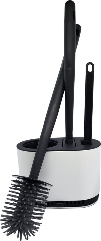 Sanics® Wc borstel met houder 3-Delig Wit - Sneldrogend, Hygiënisch & Antibacteriële Werking - Toiletborstel Siliconen - Zelfklevend - Ophangbaar