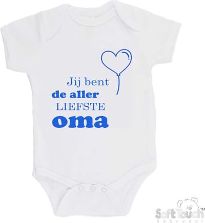 100% katoenen Romper "Jij bent de allerliefste oma" Jongens Katoen Wit/blauw Maat 56/62