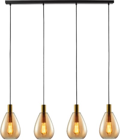 Dorato Hanglamp 4-lichts balk brons-goud/amber glas - Modern - Freelight