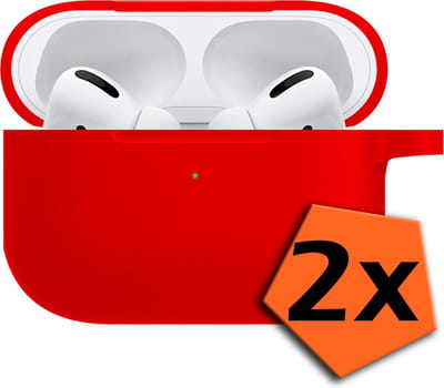 Hoesje - 2 Stuks - Geschikt voor Apple Airpods Pro - met Clip - Siliconen Hoes - Silicone Case Cover - Rood