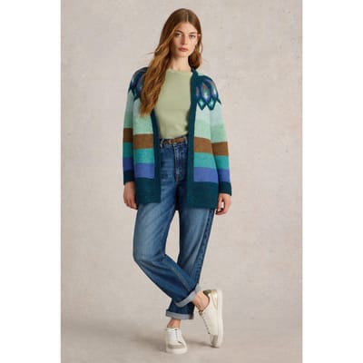 White Stuff New York Fairisle Cardi Teal Multi Size: S | Light Jackets Outlet | Dames | Blauw