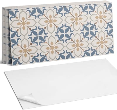 Coloray Plaktegels - Bloemenpatroon met bladeren Zelfklevende Wandtegels - 40 cm x 20 cm - Beige Plaktegels - 10 stuks - Rechthoek PVC Tegels - Plaktegels Badkamer - Vloertegels Zelfklevend - Vinyl Tegels Zelfklevend - Portugese Tegels