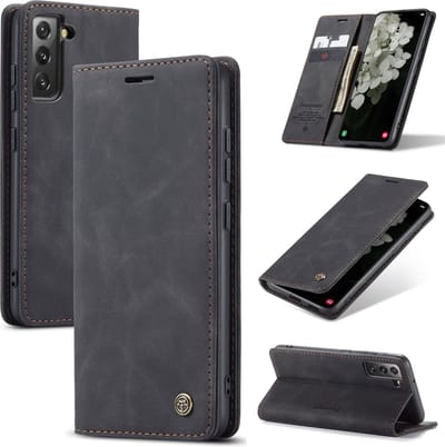 Casemania Hoesje Geschikt voor Samsung Galaxy S23 Charcoal Gray - Dunne Portemonnee Book Case - Slim Wallet Case met Pasjeshouder
