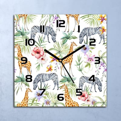 Coloray Wandklok - Tropische dieren Klok Glas - 30x30 cm - Wit Wandklok - Wandklok Vierkant - Wandklok Industrieel - Wandklok Keuken - Stille Wandklok