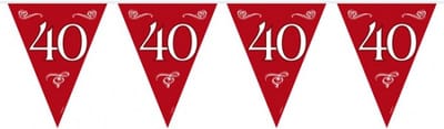 Folat Vlaggenlijnen 40 jaar - 3x - rood - 10 meter - plastic - 40e jubileum slingers - versiering
