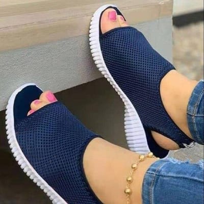 Damessandalen Zachte stiksels Damessandalen Comfortabele platte sandalen Dames Strandschoenen met open teen Damesschoenen 37 donkerblauwe kleur