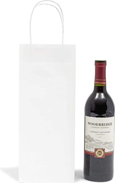 25 x Wijntas 14+8x39cm voor 1 Fles Wit/Flestas papier / Cadeauverpakking /draagtas voor Fles/wijn / Fleszak · Fles zak /
