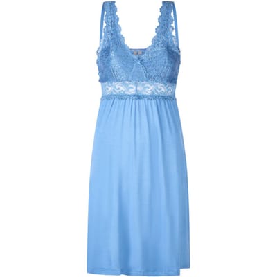 By Louise Slipdress Dames Nachthemd Met Kant Lichtblauw - Maat S