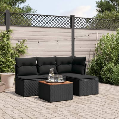 vidaXL - 5-delige - Loungeset - met - kussens - poly - rattan - zwart