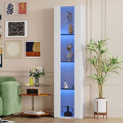 BLACKCOLORS - Vitrine - 40 x 29 x 170 cm - Multifunctioneel - Glazen Wand - LED-Verlichting met Kleurwisseling - Afstandsbediening en App-Bediening - Acrylplaat - Eenvoudig Ontwerp - Wit