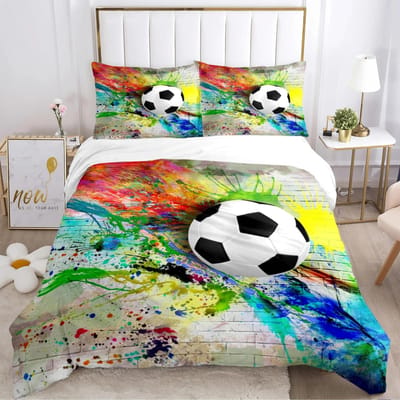 Voetbal dekbedovertrekset, zachte dekbedsets en kussenslopen voor tieners, eenpersoons/tweepersoons/queensize/kingsize dekbedovertrek en kussensloop EU Double(200x200cm)