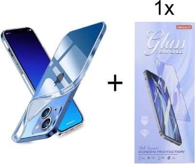 Hoesje Geschikt voor: iPhone 14 Silicone - Transparant + 1X Tempered Glass Screenprotector - ZT Accessoires