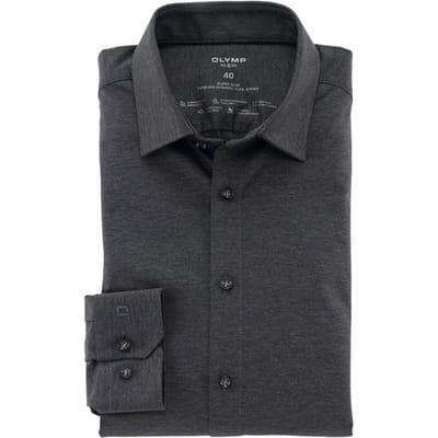 OLYMP No. Six 24/Seven super slim fit overhemd - tricot - antraciet grijs - Strijkvriendelijk - Boordmaat: 36 (EU maat: XS)