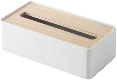 Doodadeals® Tissue Box – Modern Elegant – Tissuehouder Wit Met Houten Deksel – 26×13×8 cm – Kunststof & Hout