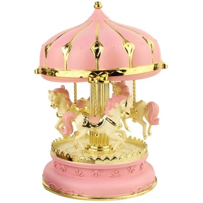 Creatieve carrouselmuziekdoos Elegante kleurrijke carrouselornamenten Eenvoudige handgemaakte carrouselkinderspeelgoed roze