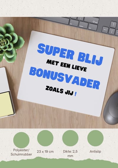 Akyol - super blij met een lieve bonusvader zoals jij Muismat - Papa - de liefste bonusvader - vader cadeautjes - vaderdag - verjaardag - geschenk - kado - 23 bij 19 cm
