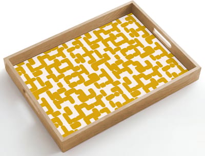 Dienblad hout 50x35 cm - Schootdienblad - Geel - Beige - Patroon - Borrelplank rechthoek - Plateau dienbladen
