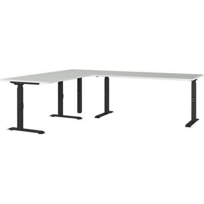 Agenda hoekbureau, mechanisch in hoogte verstelbaar, B 2400 x D 2000 x H 680-910 mm, lichtgrijs/zwart