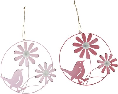Decoratieve ring metaal hangdecoratie bloemen roze Ø30cm 2st, 2 Stück