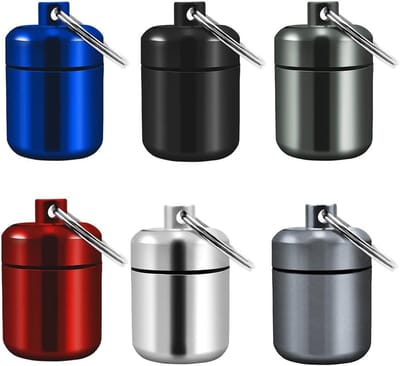 Compacte Mini Medicijnhouder - Waterdichte Aluminium Pillenfles in 6 Kleuren - Sleutelhanger Reis Pillendoos voor Buitenactiviteiten en Reizen