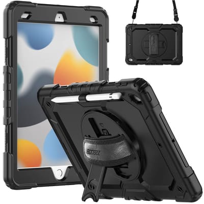 Accezz Tablet Hoes - Geschikt voor Apple iPad 9/8/7 10.2 inch (9e generatie 2021 / 8e generatie 2020 / 7e generatie 2019) - Backcover Shoulder Strap - Zwart