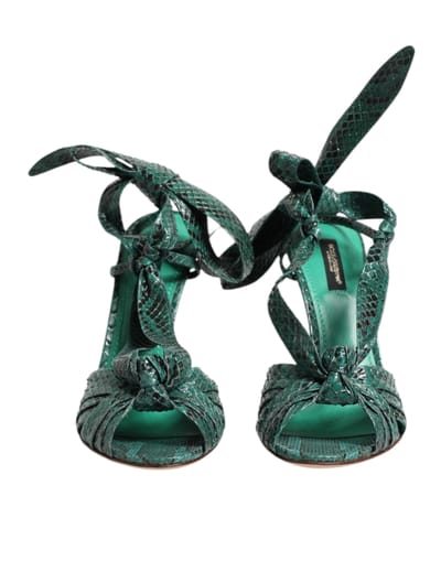 Dolce & Gabbana Groene Python Leren Hakken Sandalen Schoenen