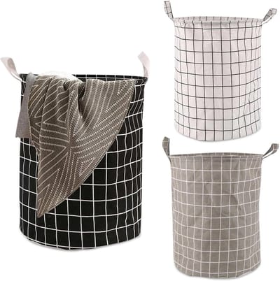 katoenen wasmand, opvouwbare wasmand met handvat, 3 stuks, 40 l, multifunctionele wasmand voor slaapkamer, badkamer, 35 x 43,5 cm