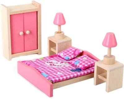 Poppenhuis Meubels - Miniatuur Display Model - Rollenspel Spel - Gedetailleerd Houten Design - Schaal 1:12 - Roze