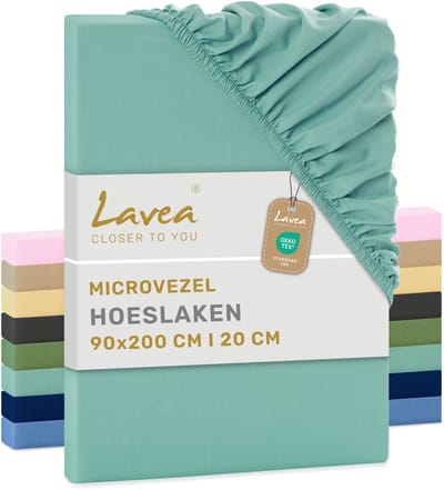 Lavea® Hoeslaken 90x200 cm – zachte en ademende microvezel – voor matrassen tot 20 cm – met elastiek rondom – oeko-tex gecertificeerd – Eucalyptusgroen