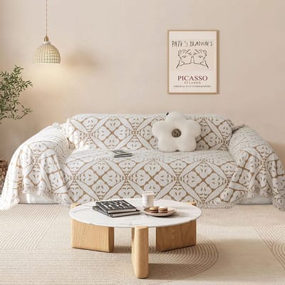 Dailygoods- Bankhoes 3-zits - Chenille Hoes - Bankbeschermer - L-vormige Bankhoes - Retro Bohemien Stijl - Zacht en Duurzaam - Dekbedovertrek