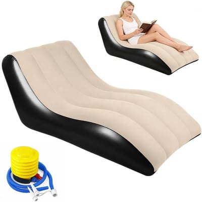 Opblaasbare bank, ligstoel, opblaasbaar luchtbed met luchtpomp, opblaasbare bank, fauteuil, lounge, campingbank, geschikt voor binnen en buiten