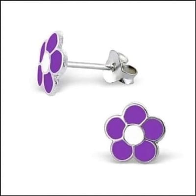 Aramat Jewels | Oorbellen | 925 Zilveren Bloem Oorbellen met Emaille Diverse Kleuren - Bloemetjes | Paars/Wit-8mm | |7mm | Zilver | Kinderen, Volwassenen | Verkleurd niet