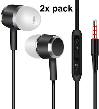Bedrade oortjes - In Ear Oordopjes - Oortjes met Draad en Microfoon - Extra Bass - 3,5mm Jack Aansluiting - 120cm kabel - Zwart