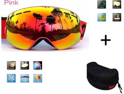 Ski bril + hard case lens Smoke Red frame Roze F type 10 Cat. 0 tot 4 - â˜€/â˜ extra lens is optie.