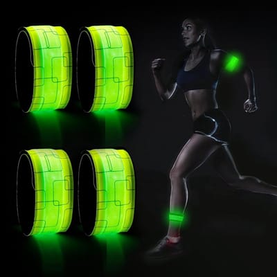 LED Armband met Batterij, 4 Groene LEDs voor Veiligheid bij Joggen, Hondenuitlaten en Buitenactiviteiten