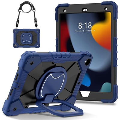 pour iPad 5e/6e/7e/8e/9e/10e Air 4/5 Pro 11 Pro 9.7 Étui avec Support pour Stylet avec Support Pliable Rotatif à 360 Degrés For iPad 10th 2022 bleu marine