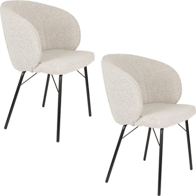 Housecraft Living Joa Eetkamerstoelen Armleuning Bouclé Beige - Set van 2