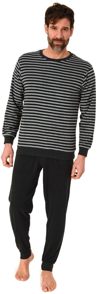 Heren pyjama in badstof met manchetten in een stijlvolle blokstreep-look - ook in oversize