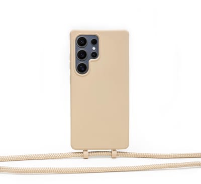 Coverzs Silicone case met koord - Telefoonhoesje met koord - Backcover hoesje met koord - touwtje - geschikt voor Samsung Galaxy S25 Ultra - Beige