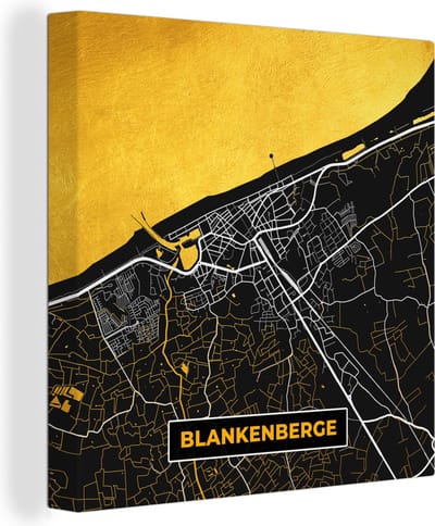 Canvas Schilderij Stadskaart - Gold - Blankenberge - Plattegrond - Kaart - 20x20 cm - Wanddecoratie