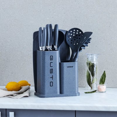 Karaca -Gusto 12-delige Messen en Serveer Snijplankenset- Grijs, Kitchen Knife, Easy to Clean, Elegant Design, Sharp Knife Set, Practical and Durable, Professional Knife