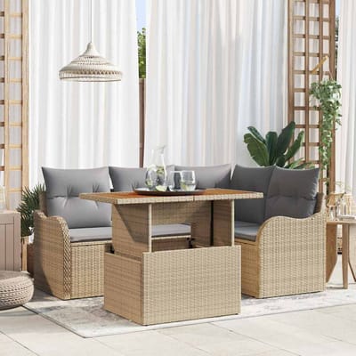 vidaXL - Tuinbank - Set - 5 - st - 4-Aantal - zitplaatsen - Beige - en - Lichtgrijs