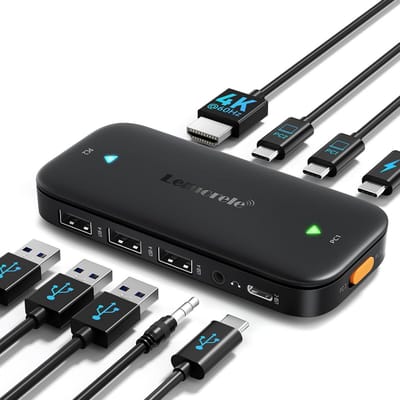 USB C KVM Switch HDMI 4K 60Hz, 2 PC's 1 Beeldscherm, 2 Beeldschermen, USB C en Ethernet Connectiviteit