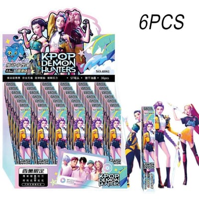 6 STKS KPop Demon Hunters Mechanische Potloden Gelpen Blind Box Schattige Rumi Mira Zoey Schrijven Automatische Pen Verzameling voor Klaslokaal Cadeaus black