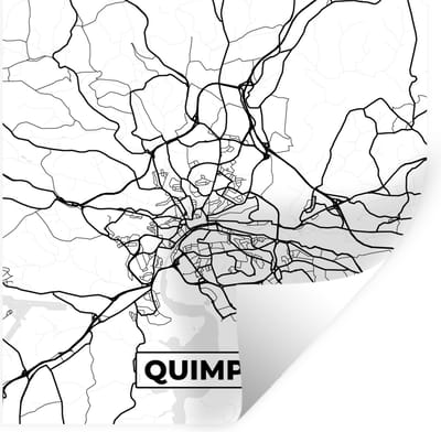 Muurstickers - Sticker Folie - Quimper - Plattegrond - Kaart - Frankrijk - Stadskaart - Zwart wit - 100x100 cm - Plakfolie - Muurstickers Kinderkamer - Zelfklevend Behang XXL - Zelfklevend behangpapier - Stickerfolie