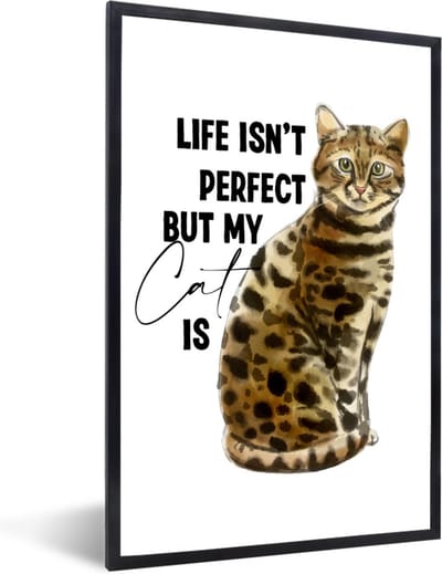 Fotolijst incl. Poster - Life isn't perfect but my cat is - Spreuken - Quotes - Katten - 40x60 cm - Posterlijst
