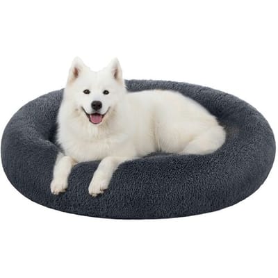 JOYFURNOS Ochama donut-hondenmand, pluche rustgevend huisdierbed met afneembare en wasbare hoes, donkergrijs, 120 x 20 cm