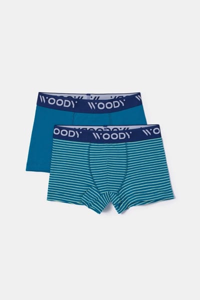 Woody duopack boxershort jongens - blauwgroen/gestreept - 252-10-CLD-Z/021 - maat 98