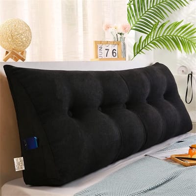 Driehoekig Lendenkussen - Leeskussen Rugsteun - Ontspannen Lezen - Met Zijvakken - 200 x 50 cm - Zwart